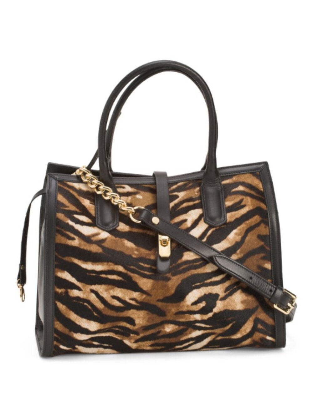 CAVALCANTI Made In Italy Haircalf Square Zip And Turn Lock Satchel